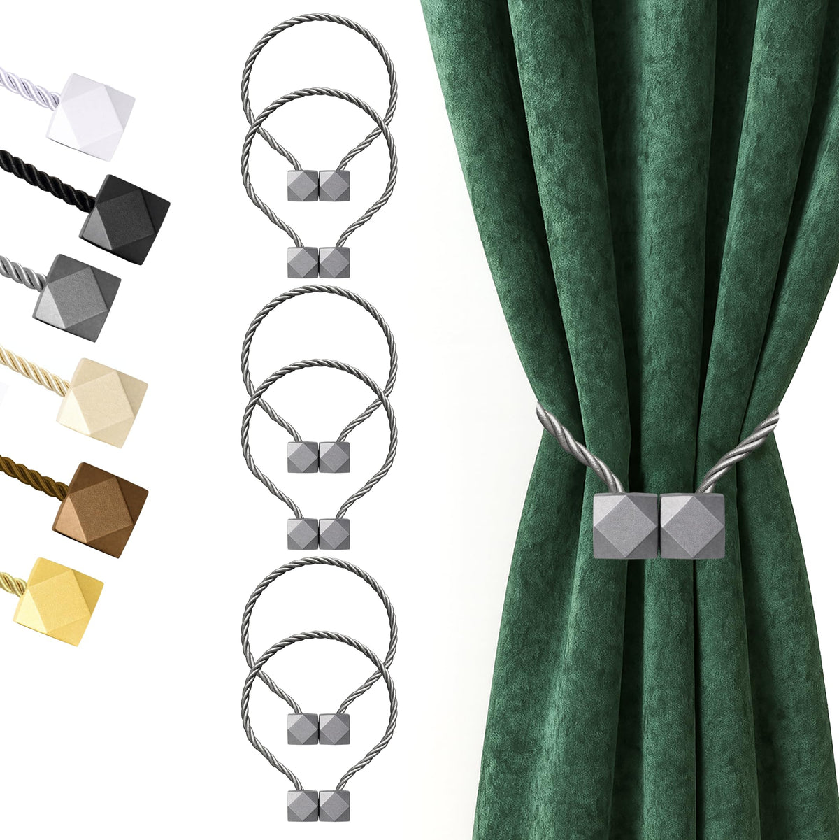 Hion Magnetic Curtain Tiebacks Black 2pcs, Curtain Holdbacks Hooks Holders