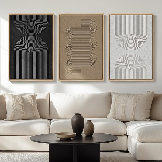 Large Framed Boho Black White Abstract Wall Art for Living Room, 24x36 In