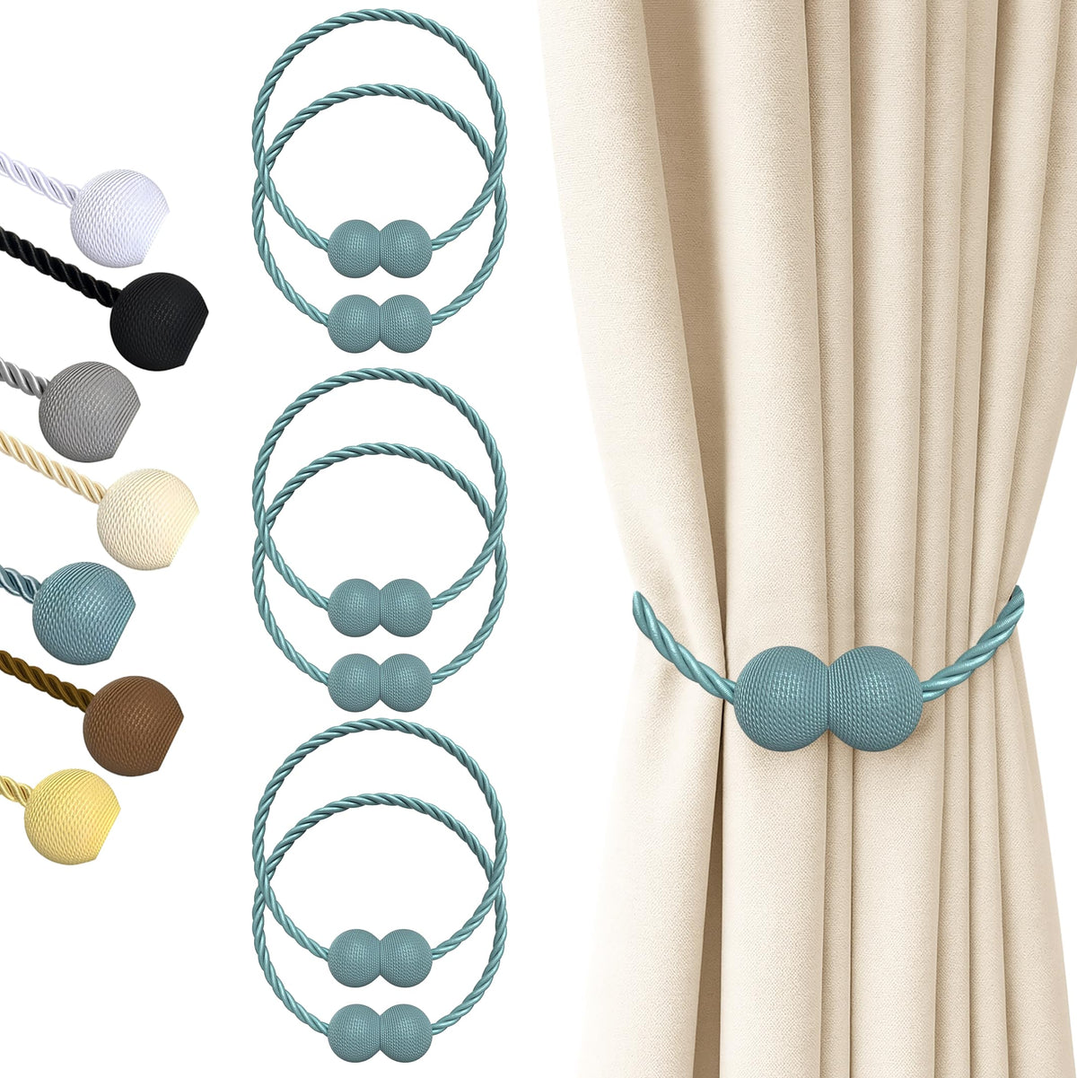 Hion Magnetic Curtain Tiebacks Black 2pcs, Curtain Holdbacks Hooks Holders