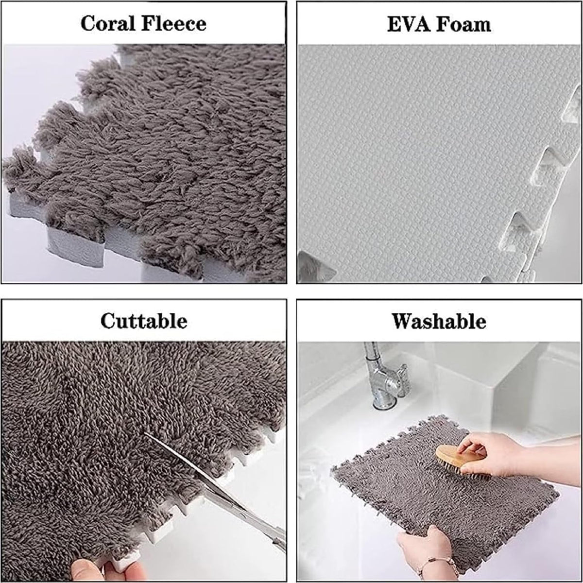12pcs Plush Puzzle Foam Floor Mat, Soft Thicken Fluffy Interlocking Square Foam Tiles Area Rugs Carpet for Parlor Bedroom Decoration(11.8x11.8x0.55in,Rose Red&Pink)
