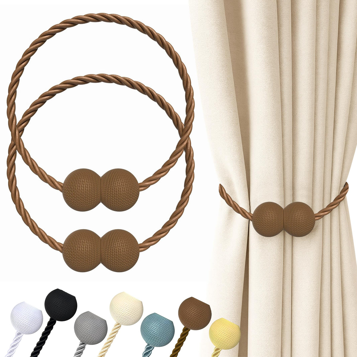 Hion Magnetic Curtain Tiebacks Black 2pcs, Curtain Holdbacks Hooks Holders
