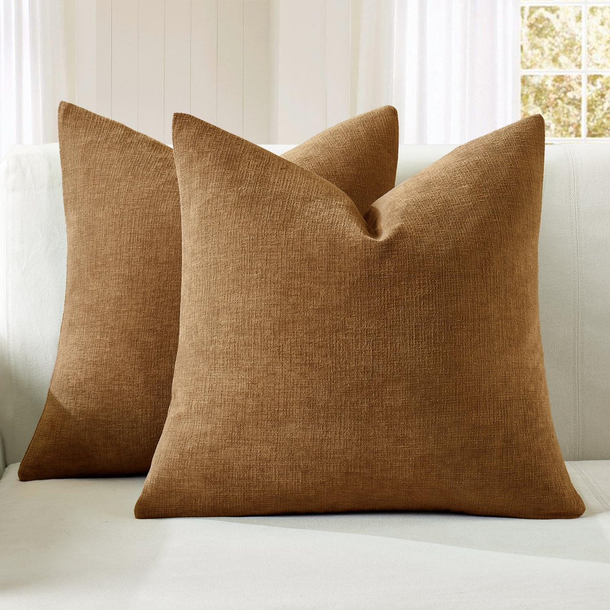 MIULEE Olive Green Chenille Couch Throw Pillow Covers, 18x18