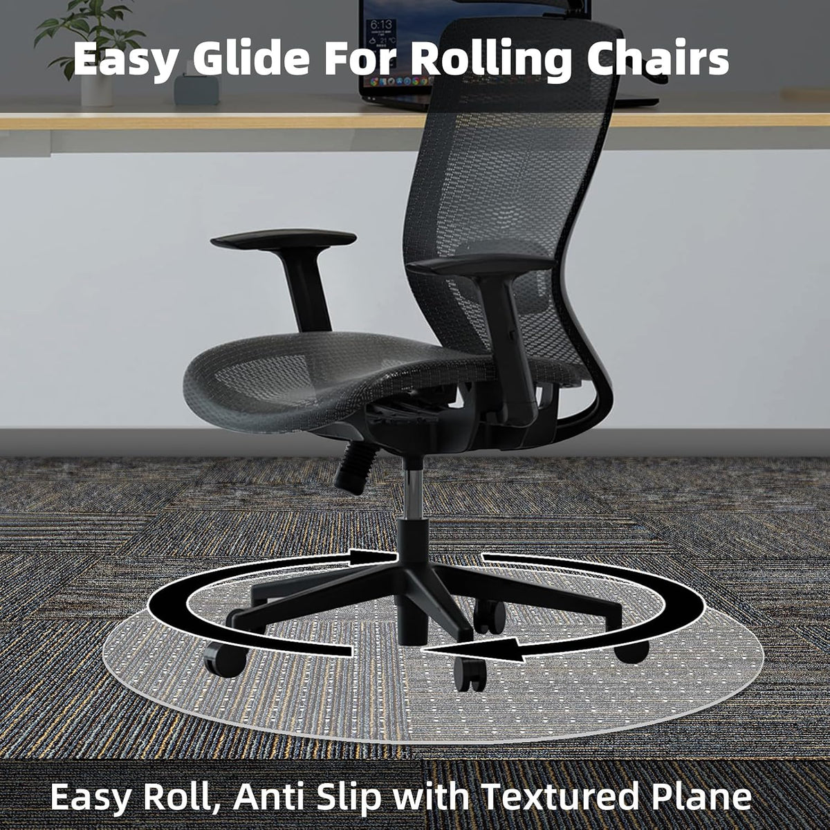 Office Chair Mat for Low-Pile Carpet, 36 in Round, Carpet Protector