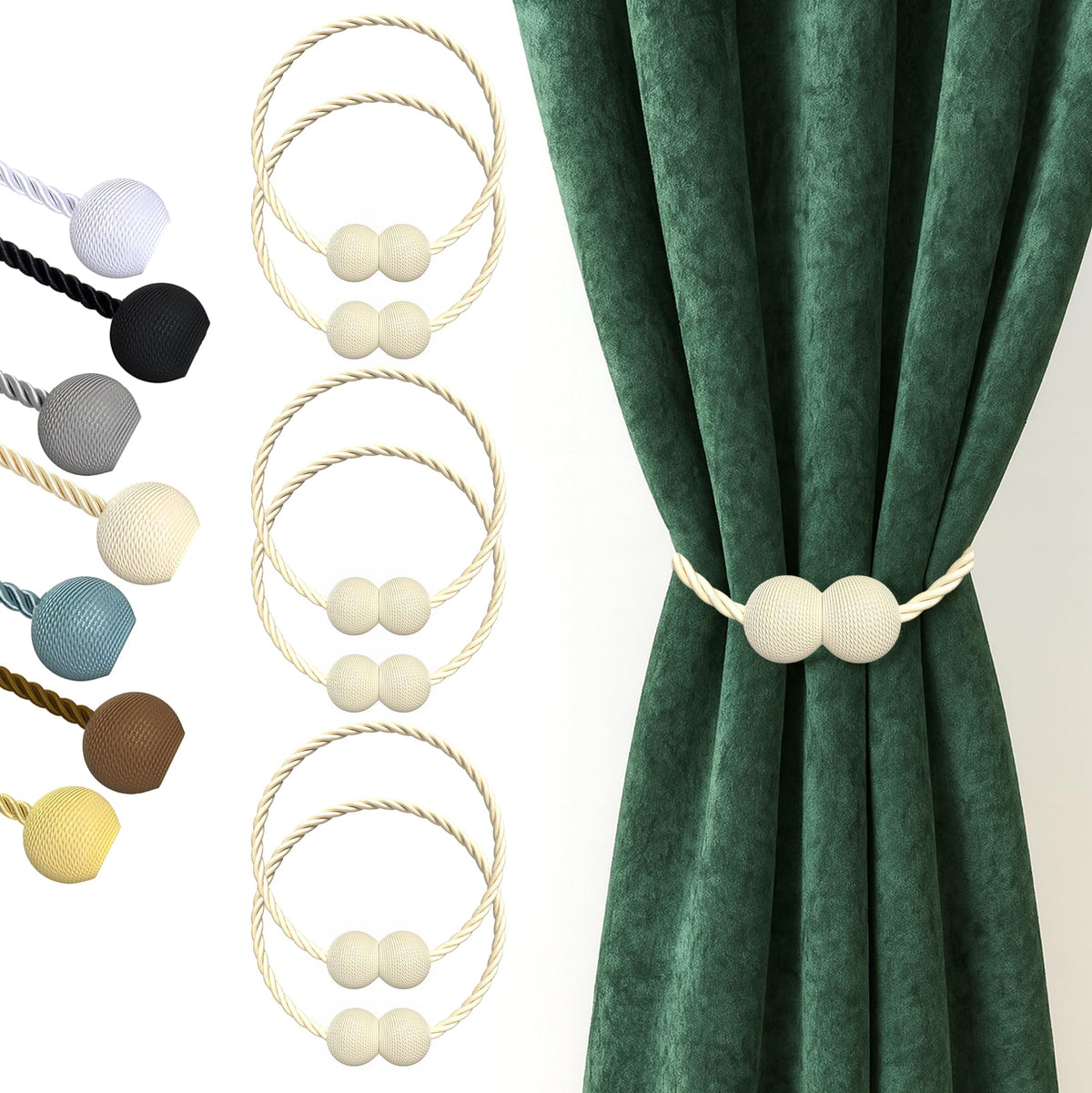 Hion Magnetic Curtain Tiebacks Black 2pcs, Curtain Holdbacks Hooks Holders