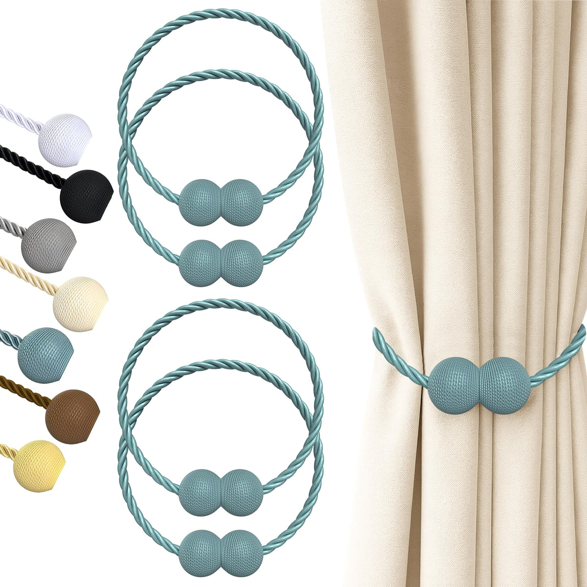 Hion Magnetic Curtain Tiebacks Black 2pcs, Curtain Holdbacks Hooks Holders