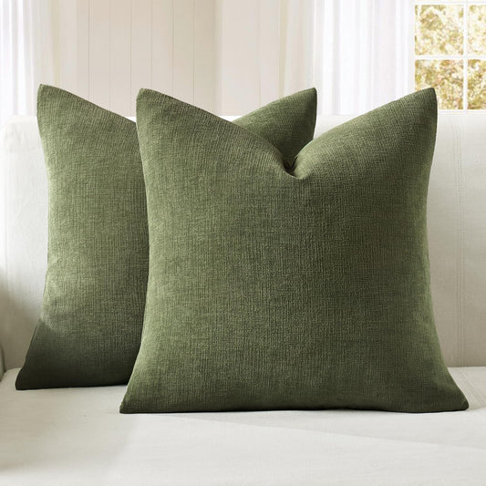 MIULEE Olive Green Chenille Couch Throw Pillow Covers, 18x18