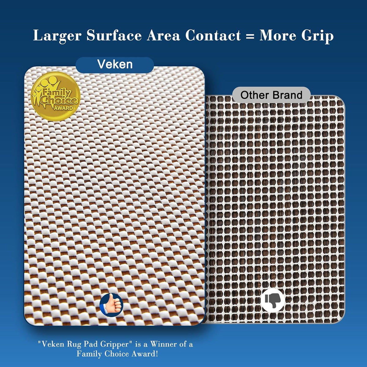Veken Non Slip Rug Pad Gripper 8 x 10 Feet Extra Thick Pads for Any Hard Surface Floors, Keep Your Rugs Safe and in Place, Under Carpet Mat, with More Than 99 Pieces Anti-Slip Solid Square Pattern