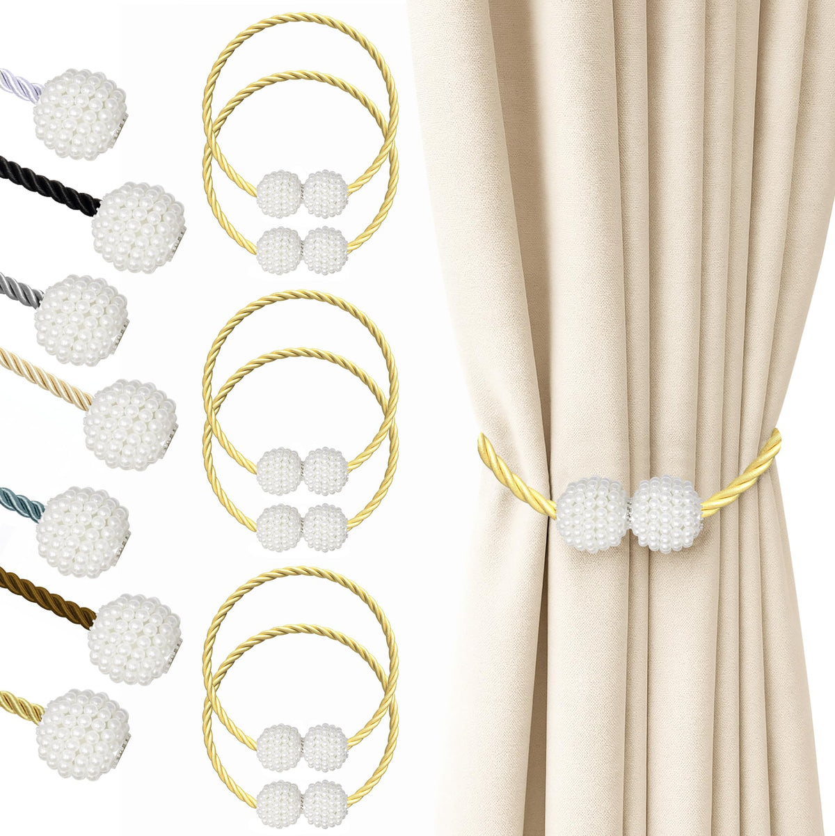 Hion Magnetic Curtain Tiebacks Black 2pcs, Curtain Holdbacks Hooks Holders