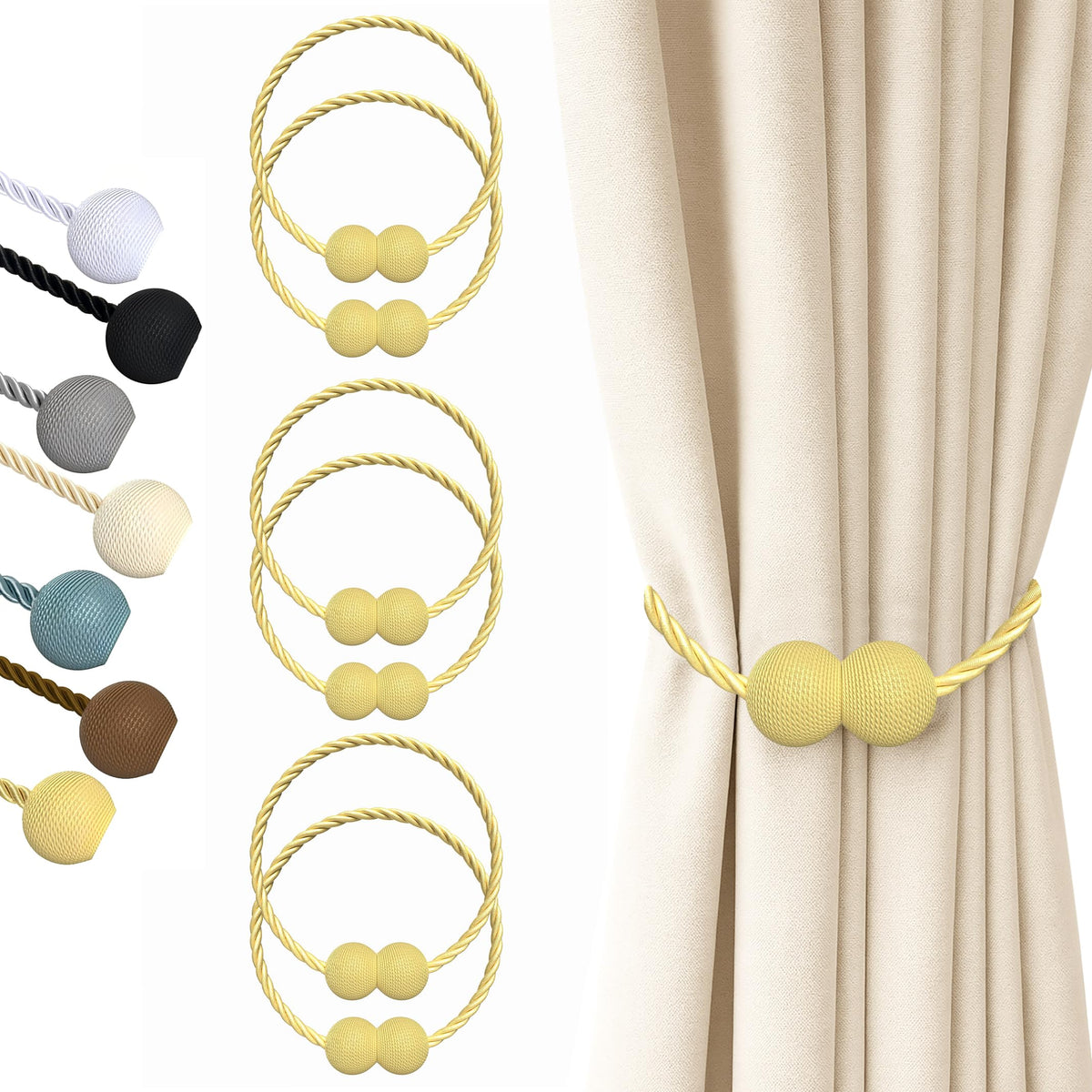 Hion Magnetic Curtain Tiebacks Black 2pcs, Curtain Holdbacks Hooks Holders