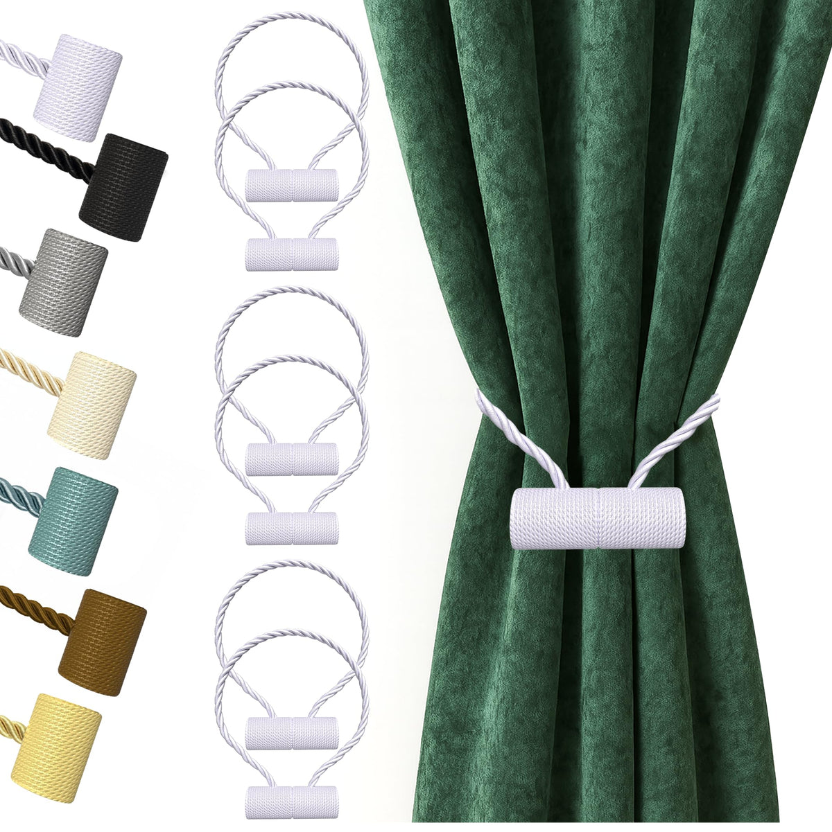 Hion Magnetic Curtain Tiebacks Black 2pcs, Curtain Holdbacks Hooks Holders