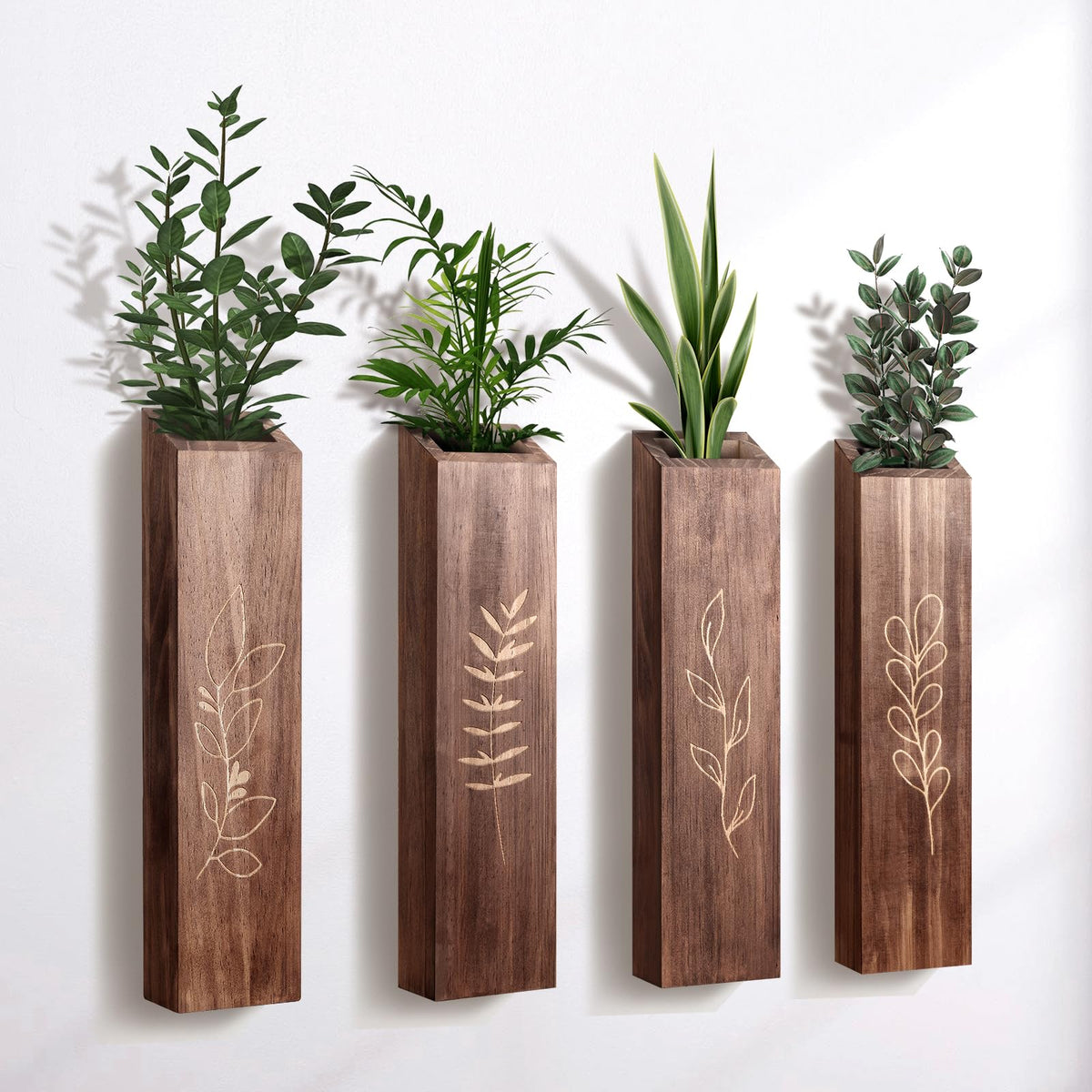 Wooden Wall Vase Planter Set of 4
