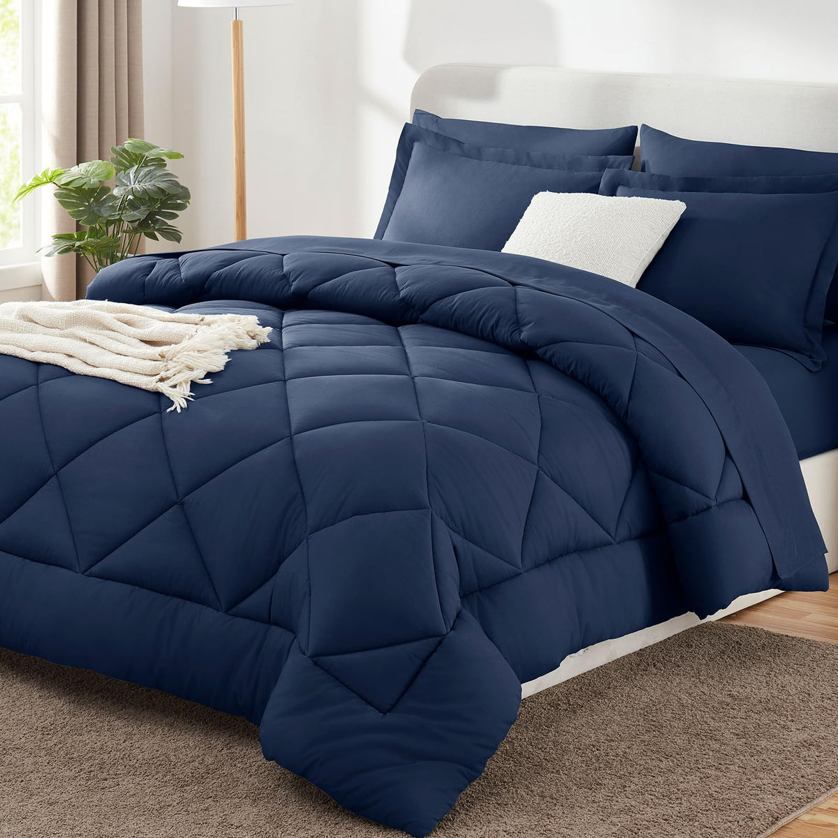 CozyLux Queen Comforter Set 88"x88" Dark Grey - 7 Piece Bed in a Bag