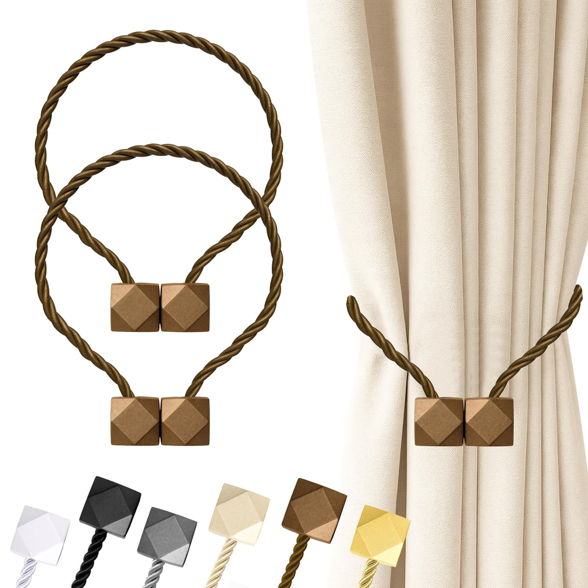 Hion Magnetic Curtain Tiebacks Black 2pcs, Curtain Holdbacks Hooks Holders
