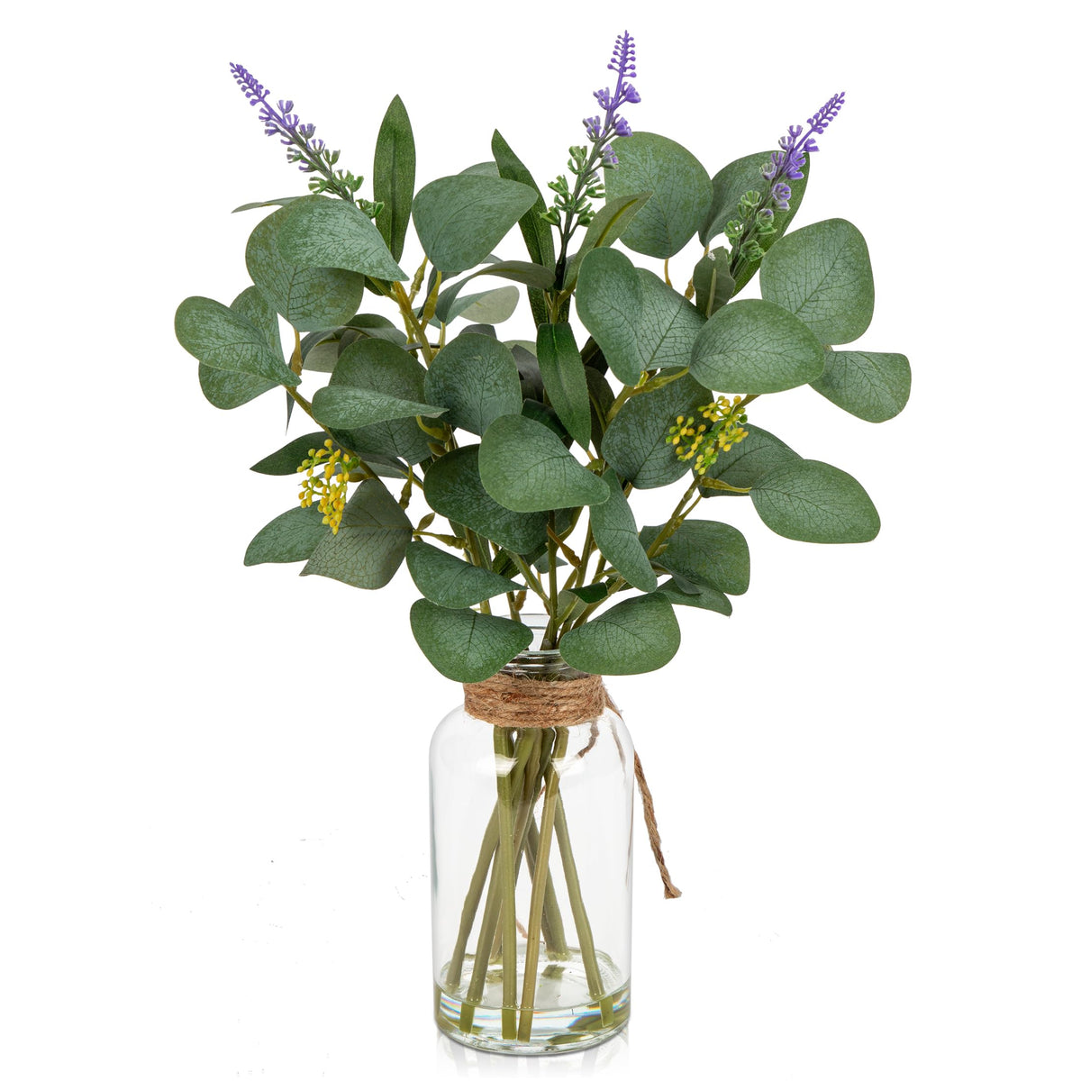 Artificial Eucalyptus Stems Fake Plants in Glass Vase with Faux Water