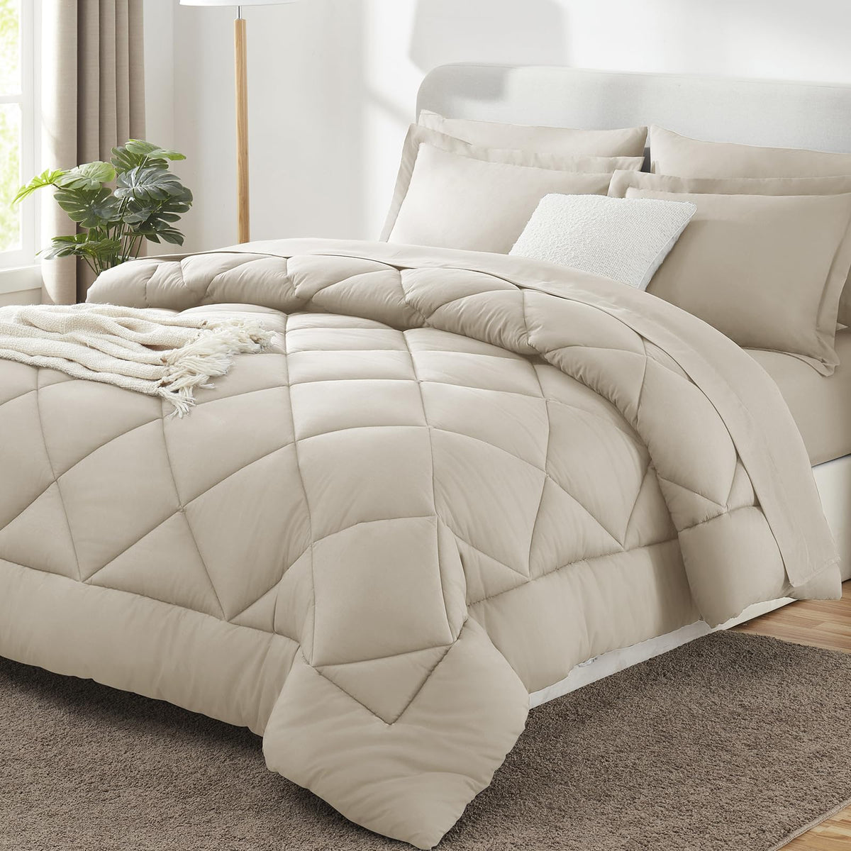 CozyLux Queen Comforter Set 88"x88" Dark Grey - 7 Piece Bed in a Bag