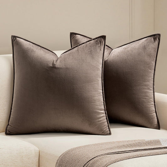 MIULEE Decorative Dark Coffee Velvet Throw Pillow Covers for Couch 20x20 in