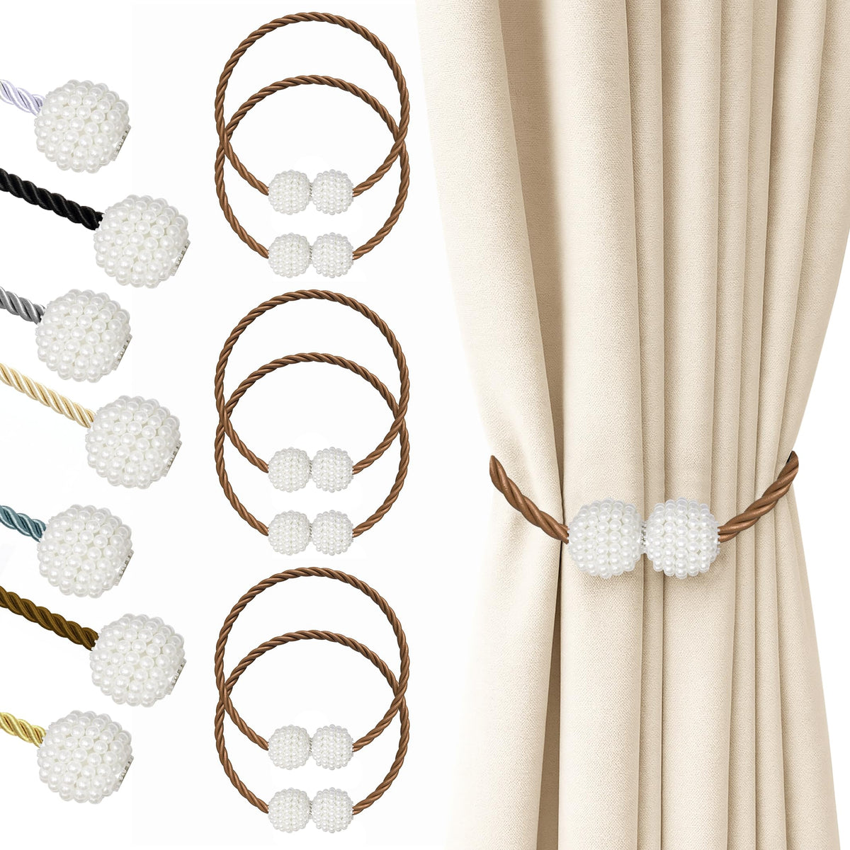 Hion Magnetic Curtain Tiebacks Black 2pcs, Curtain Holdbacks Hooks Holders