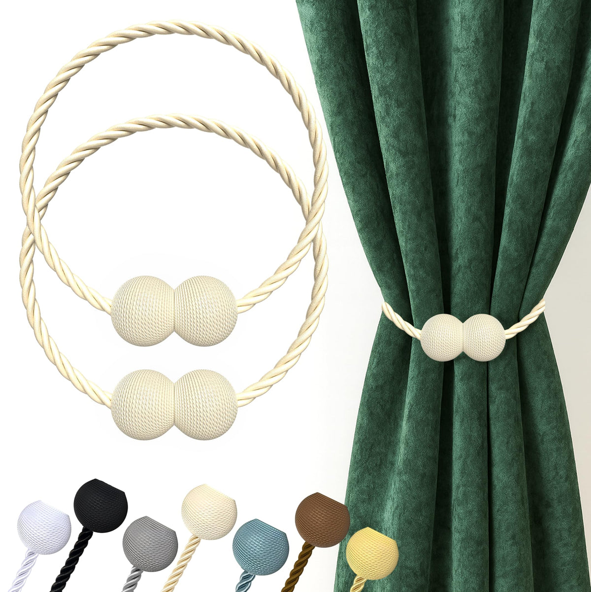 Hion Magnetic Curtain Tiebacks Black 2pcs, Curtain Holdbacks Hooks Holders