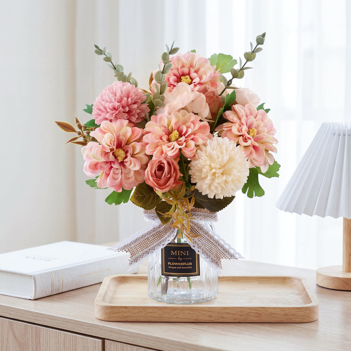 CEWOR Fake Flowers in Vase, Artificial Flowers Arrangement in Vase, Fake Floral Table Centerpieces Decor for Kitchen Farmhouse Coffee Table Living Room Bathroom Plant Decor