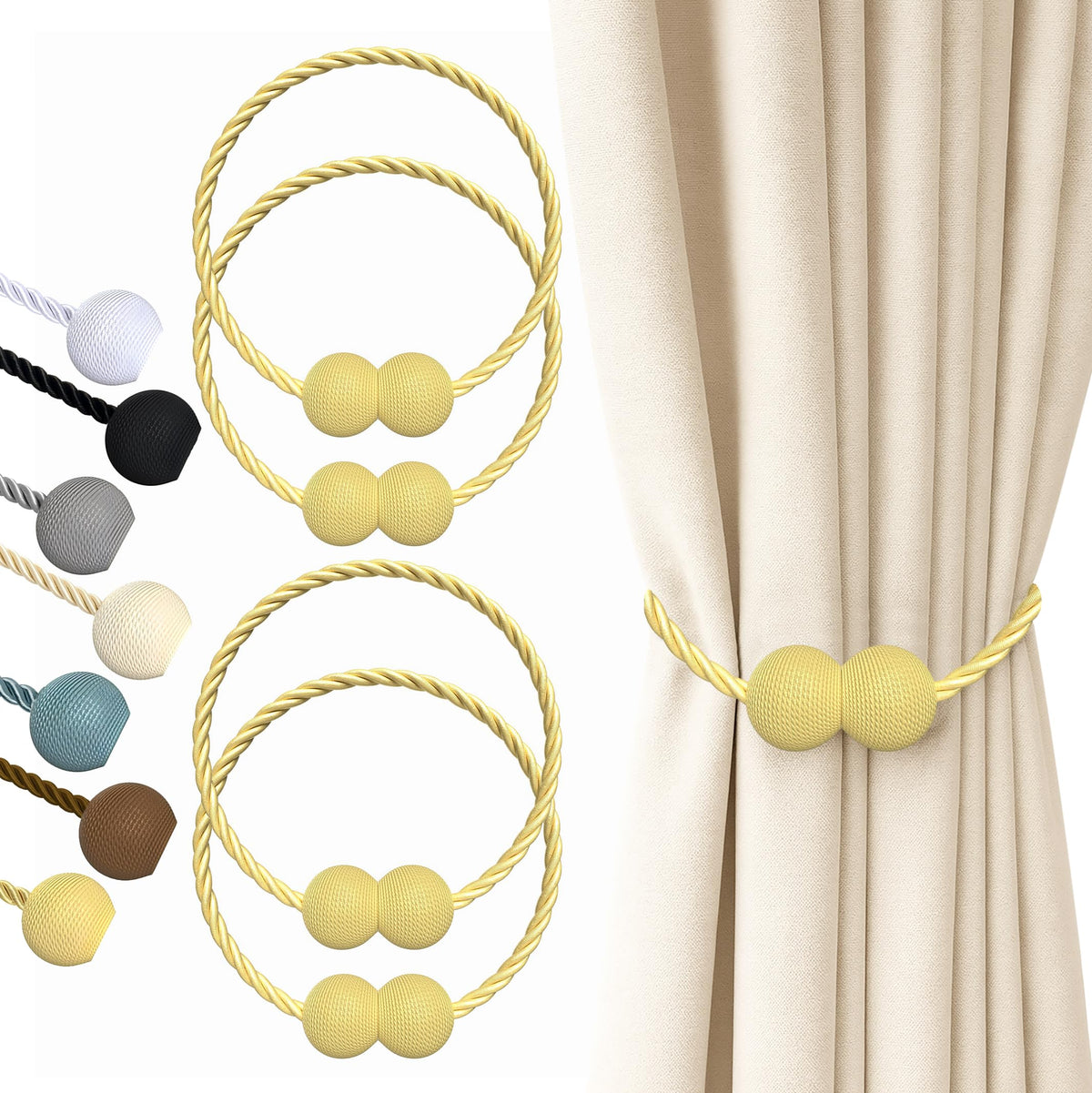Hion Magnetic Curtain Tiebacks Black 2pcs, Curtain Holdbacks Hooks Holders