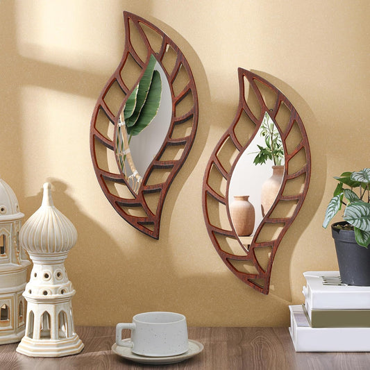 Roowest 2 Pcs Decorative Mirror Wall Decor, Brown