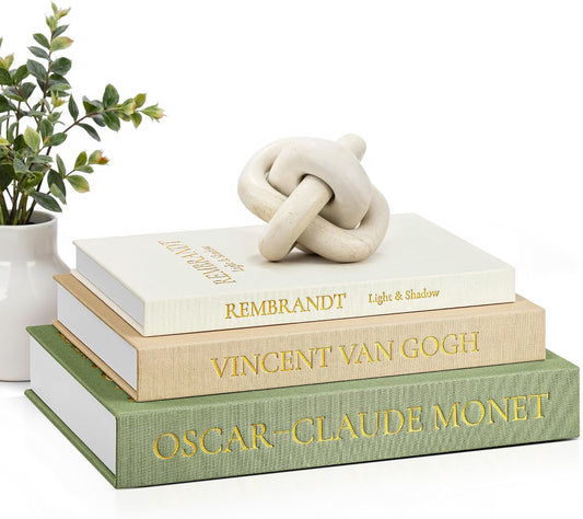 JARLINK Aesthetic Decorative Books, Set of 3 Linen Faux Book Boxes, Sage