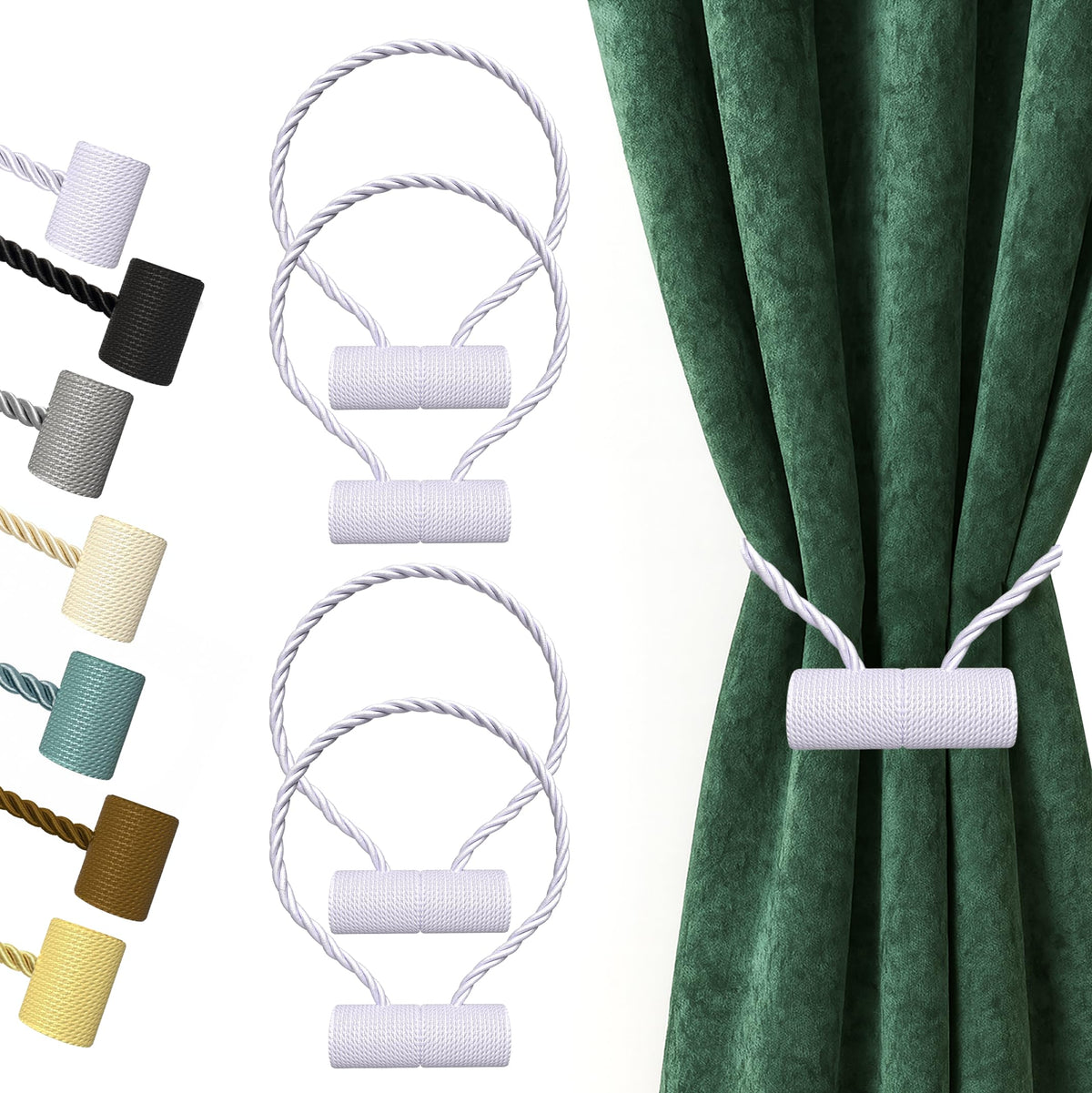 Hion Magnetic Curtain Tiebacks Black 2pcs, Curtain Holdbacks Hooks Holders