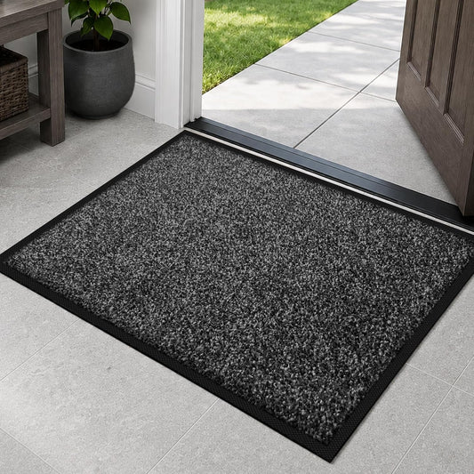 Mibao Super Absorbent Front Door Mat, 29.5" x 17", Non-Slip Washable Indoor Doormats, Low Profile Entryway Rug Outdoor, Dirt Resistant Welcome Mats for Front and Back Door Entrance, Grey