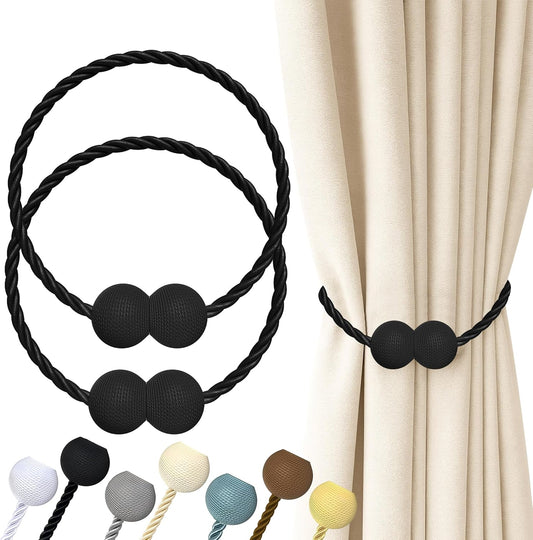 Hion Magnetic Curtain Tiebacks Black 2pcs, Curtain Holdbacks Hooks Holders
