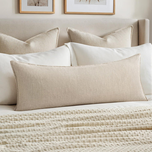 MIULEE Decorative Linen Lumbar Pillow Cover 14x36 Inch Natural Beige