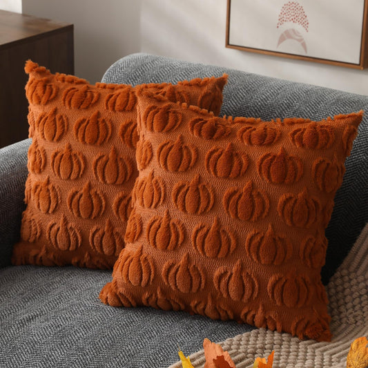 DFXSZ Fall Pillow Covers 18x18 2Pcs Rust Pumpkin Fall Decorations for Home