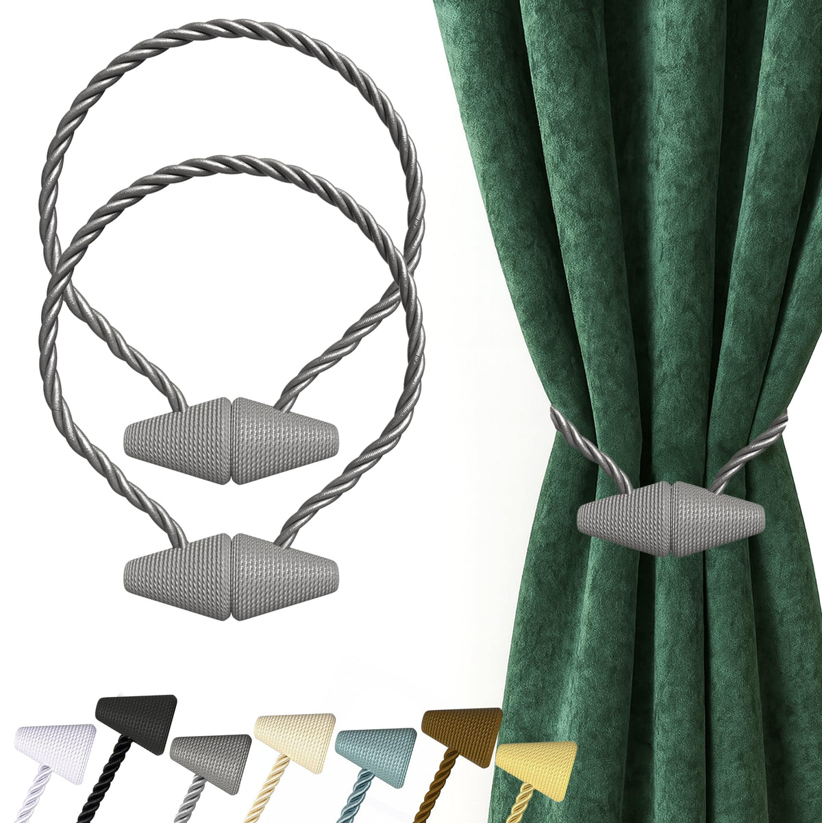 Hion Magnetic Curtain Tiebacks Black 2pcs, Curtain Holdbacks Hooks Holders