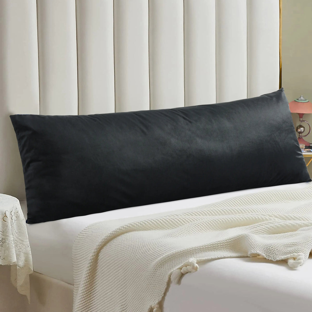 HIG Supportive Full Body Pillow for Sleeping, Decorative Large Body Pillow Insert with Removable Velvet Cover, Cuddly Long Bed Pillow 20" x 54"