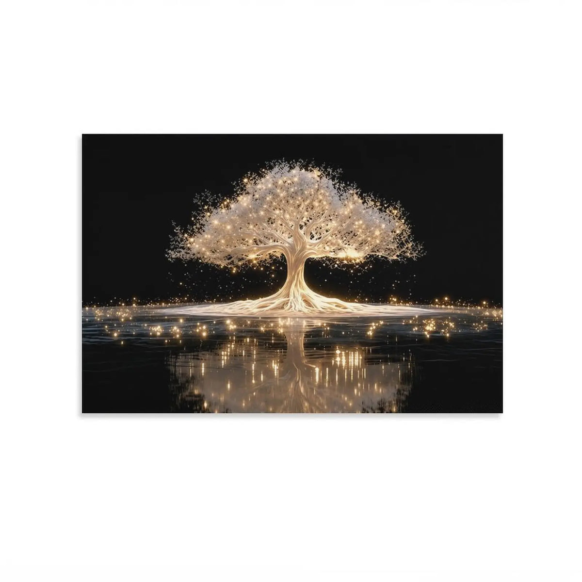 Wooden Framed Tree of Life Canvas Painting, Modern Abstract Wall Art, Golden Luminous Tree Design, Living Room, Bedroom, Corridor Decor, Easy to Hang, Luxury Decor, Spiritual Art, Meditation Decor, Housewarming Gift, Contemporary Art