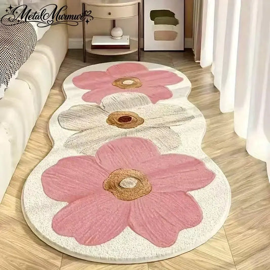Abstract Shape Rectangular Non-Slip Floor Mat - Soft Flower-Pattern Decorative Area Rug for Indoor Recreation Use in Living Room, Bedroom