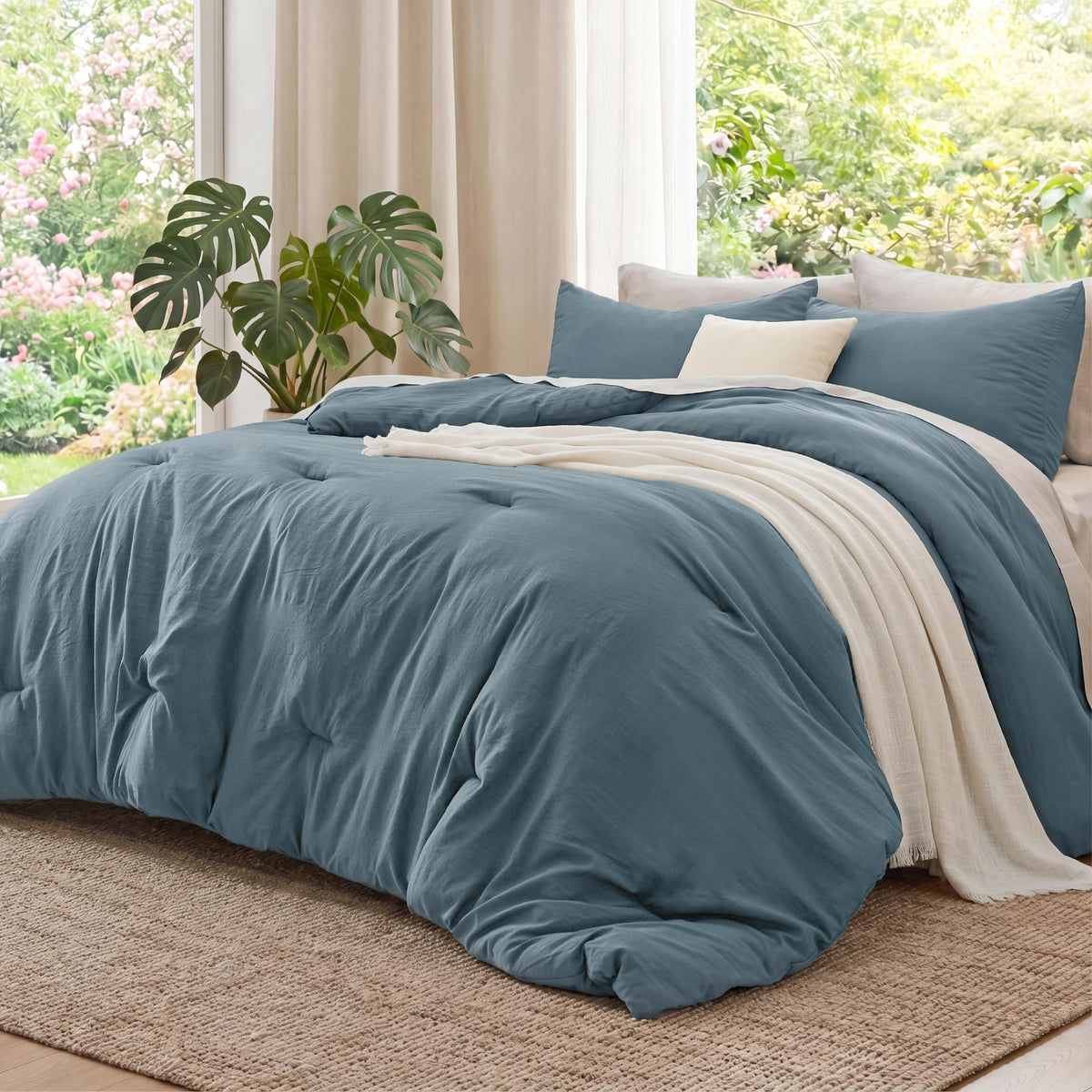 Bedsure Queen Comforter Set Prewashed Soft Bedding Set 3Pcs Beige 90"x90"