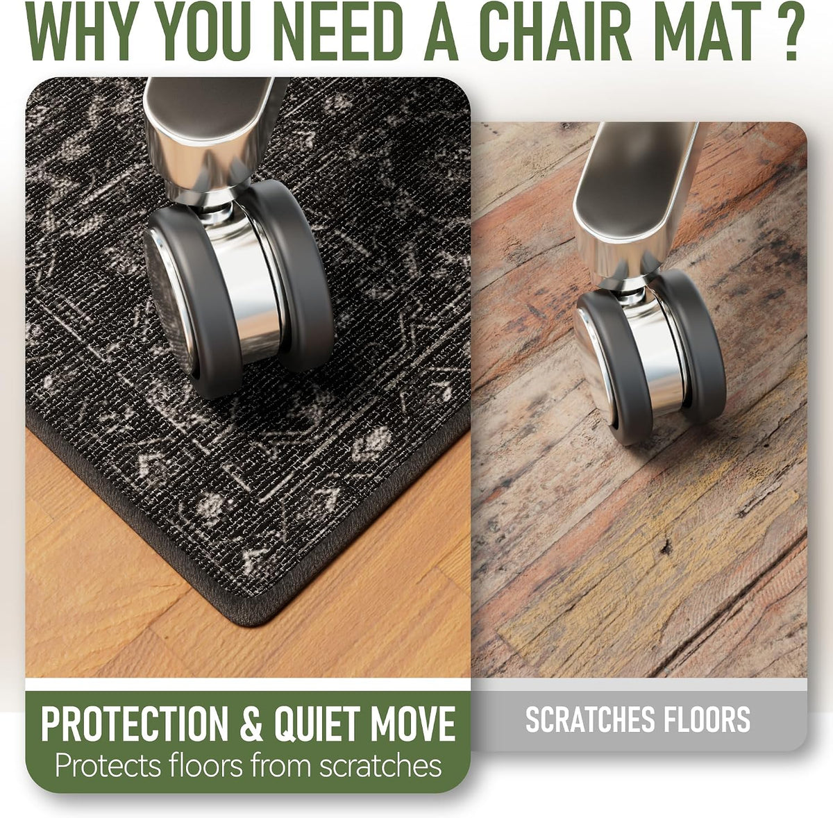 Office Chair Mat for Hardwood Floor, 36"x48" Desk Chair Mat for Home Office, Non-Slip Under Desk Mat for Rolling Chair,Washable Chair Rugs for Gaming Chairs-Black