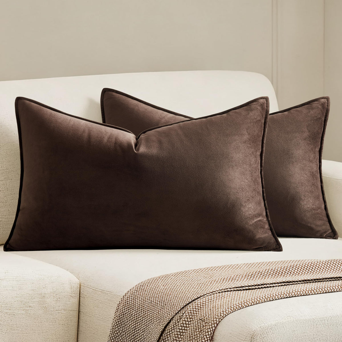 MIULEE Decorative Dark Coffee Velvet Throw Pillow Covers for Couch 20x20 in