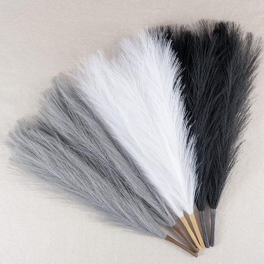 Faux Pampas Grass Decor, 18"/45cm Artificial Pampas Grass Fluffy 6 Stem pompous Flower Arrangement for Boho Home Wedding Decoration (Black,White,Grey)
