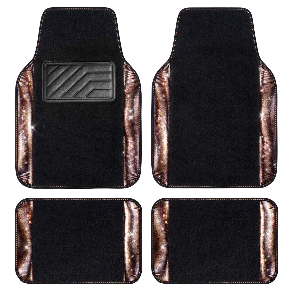CAR PASS Bling Diamond Car Mats Shining Carpet Crystal Rhinestones Sparkly Glitter Floor Mats with Anti-Slip PVC Heel Pad Universal Fit for Automotive SUV, Sedan, Car, Van, 4pcs for Girl Women, Gray