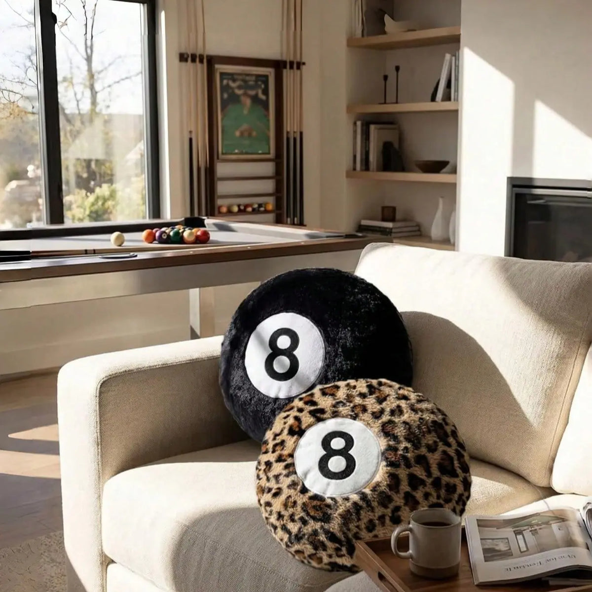 Leopard Print 8-Ball Throw Pillow, Trendy Round Y2K Cushion for Bed and Couch, Cozy Room Decor Accent Pillow, Holiday Gift for Friends and Family