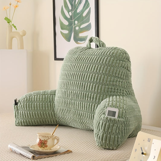 Sage Green Diary Reading Pillow, Backrest Pillow with Shredded Memory Foam, Designed for Bed And Couch Sitting Up, Includes Arms, Pockets And Washable Cover, Christmas Gifts, Living Room Decorations