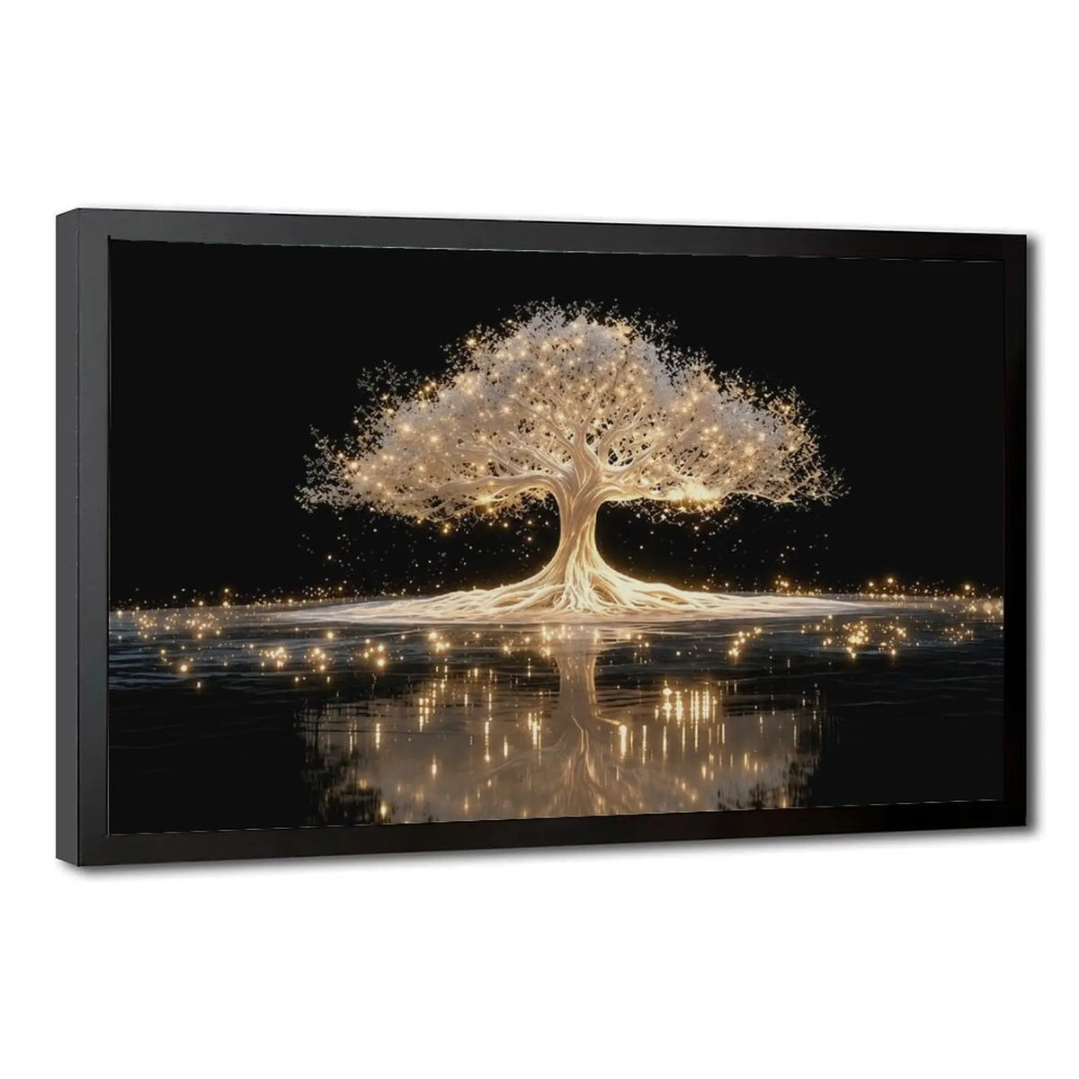 Wooden Framed Tree of Life Canvas Painting, Modern Abstract Wall Art, Golden Luminous Tree Design, Living Room, Bedroom, Corridor Decor, Easy to Hang, Luxury Decor, Spiritual Art, Meditation Decor, Housewarming Gift, Contemporary Art