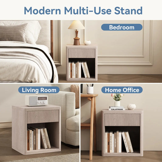 Sweetcrispy Modern Rustic Nightstand with Drawers - Assembled LED Lights, White Oak Tabletop, Particleboard Build, Storage Compartment, Quick Set-Up, Fits Most Beds, Home Decor, Bedroom Inspo, Pinterest Bedroom, Small Room Ideas Indoor Apartment Furniture