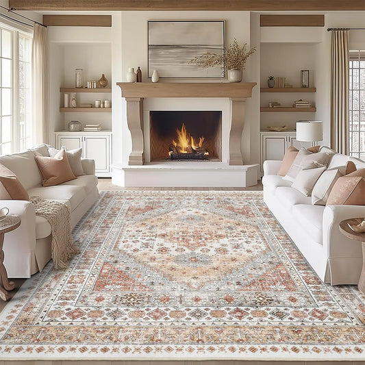Art&Tuft Vintage Large Art-Inspired Indoor Pattern Area Rug - Non-Slip, Machine Washable, Stain-Resistant, Foldable - Rugs for Living Room, House Decor, Home Goods,back to school,dorm essentials,home decor,home essentials