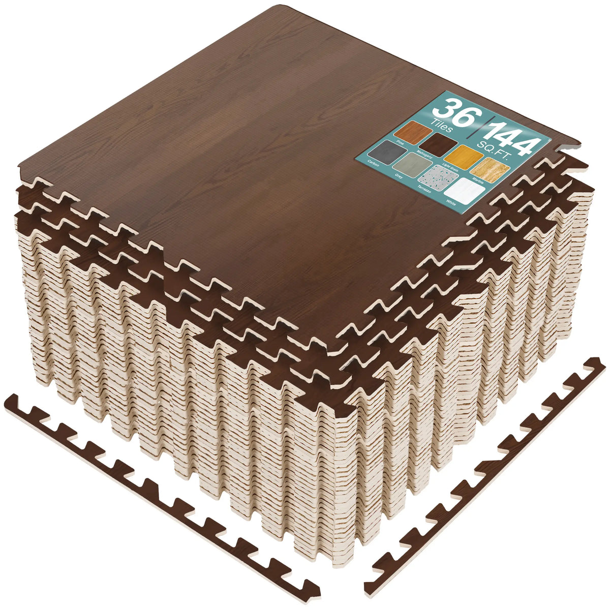 Sorbus Wood Grain Floor Tiles 80, 120, and 144 Sq. Ft. Foam Mat EVA Interlocking Mats Tile 3/8-Inch Thick Flooring Wood Puzzle Exercise Mats w/ Borders - Home Playroom Basement, Apartment, Trade Show, Baby, Dance