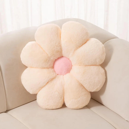 Beige Daisy Flower Pillow, Plush Throw Cushion, 17.7 Inch | Cozy Flower Throw Pillow, Soft Plush Fabric, Full PP  Filling, For Beds, Couches, Room Decoration