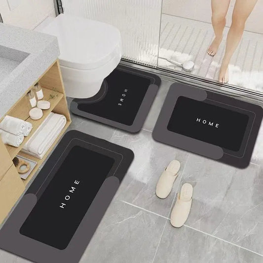 Quick Drying & Water Absorbent Bathroom Rugs 3 Piece, Anti-Slip Rubber Back Bath Mats, U Contour Toilet Rug, Sturdy Floor Mats for Shower, Tub, Bathroom and Kitchen
