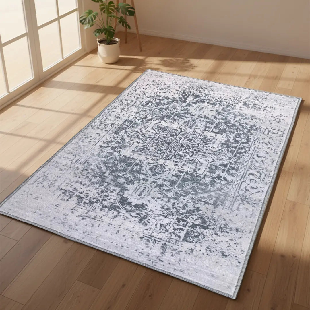 Muddy Mat Antique Washable Area Rugs for Living Room, Bedroom & Dining Room – Modern Soft Low Pile Non Slip Carpet – Pet Friendly Waterproof Foldable Rugs for Home