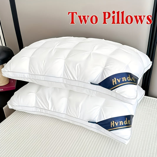2 Luxury Hotel-quality Pillows, QUEEN/KING SIZE, with High-resilience Plush Pillow Cores and Hypoallergenic Polyester Fabric. Soft and Comfortable, They Promote Deep Sleep and Are Suitable for Both Side and Back Sleepers. COOL AND BREATHABLE